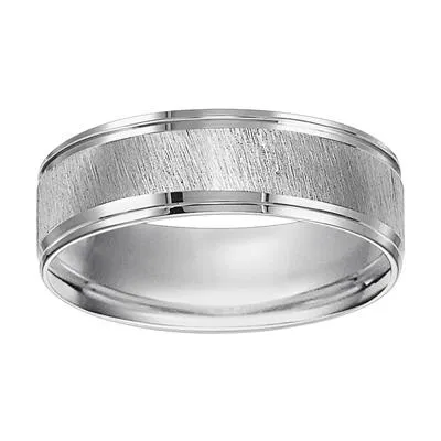 14k White Gold Diagonal Satin Finish size 10