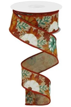 1.5" Pumpkin Foliage Ribbon: Light Tan (10 Yards)