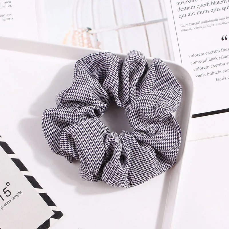 1PC Vintage Scrunchie Stretch Headband Dot Plaid Scrunchies Women Elastic Hair Bands Girls Hair Ties Striped Hair Accessories
