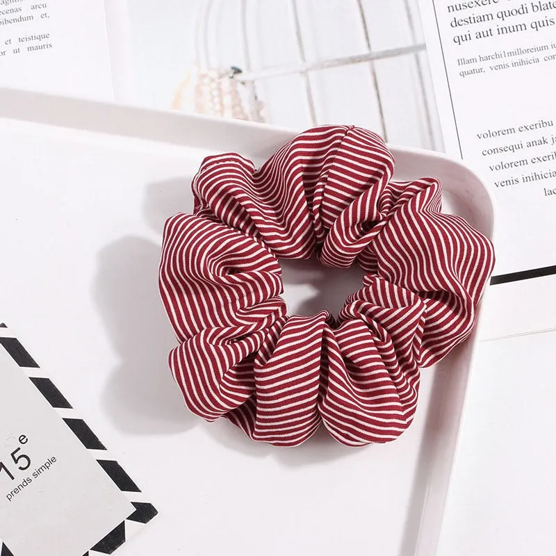 1PC Vintage Scrunchie Stretch Headband Dot Plaid Scrunchies Women Elastic Hair Bands Girls Hair Ties Striped Hair Accessories