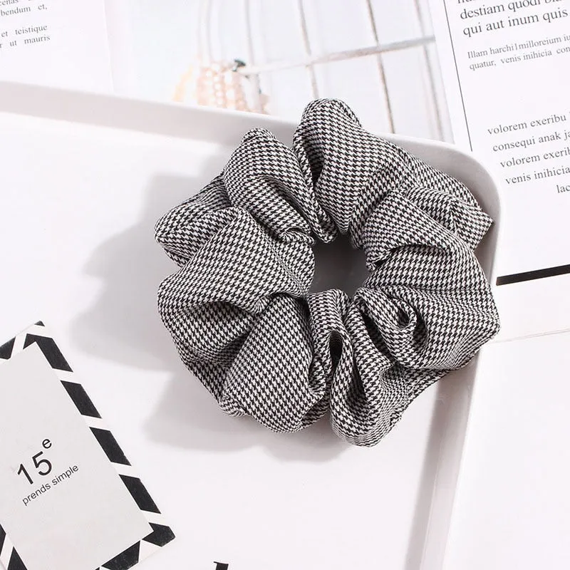 1PC Vintage Scrunchie Stretch Headband Dot Plaid Scrunchies Women Elastic Hair Bands Girls Hair Ties Striped Hair Accessories