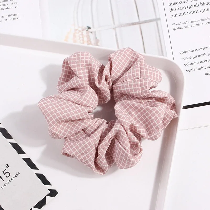 1PC Vintage Scrunchie Stretch Headband Dot Plaid Scrunchies Women Elastic Hair Bands Girls Hair Ties Striped Hair Accessories