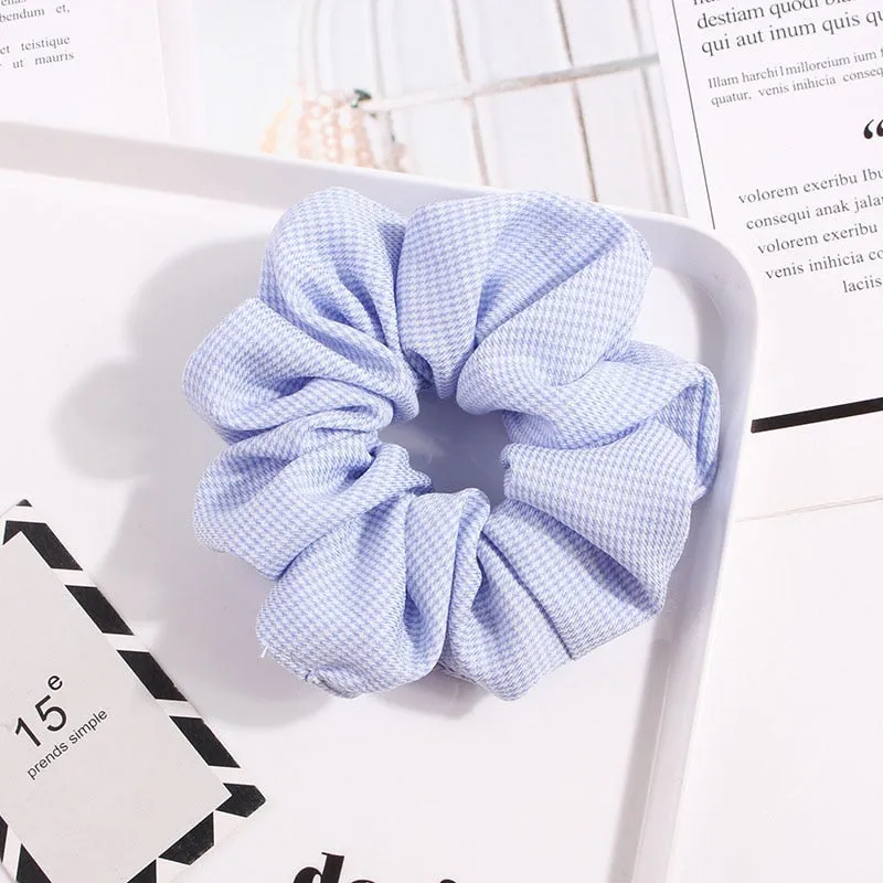 1PC Vintage Scrunchie Stretch Headband Dot Plaid Scrunchies Women Elastic Hair Bands Girls Hair Ties Striped Hair Accessories