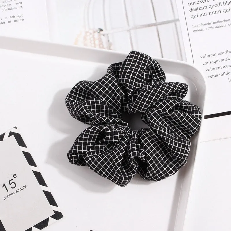 1PC Vintage Scrunchie Stretch Headband Dot Plaid Scrunchies Women Elastic Hair Bands Girls Hair Ties Striped Hair Accessories