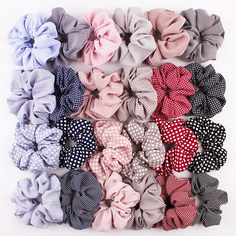 1PC Vintage Scrunchie Stretch Headband Dot Plaid Scrunchies Women Elastic Hair Bands Girls Hair Ties Striped Hair Accessories