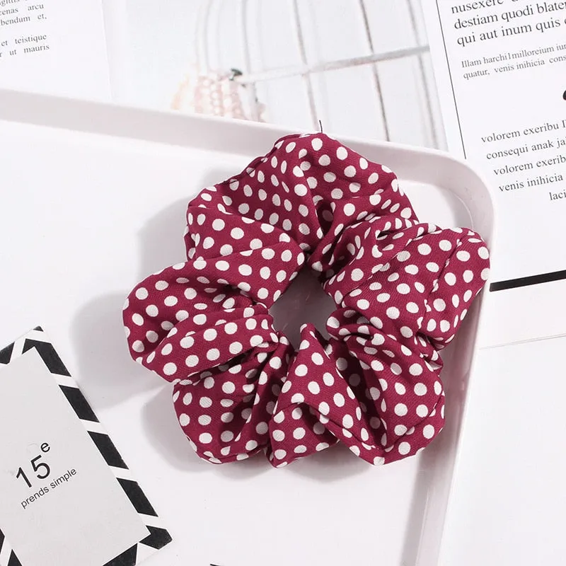 1PC Vintage Scrunchie Stretch Headband Dot Plaid Scrunchies Women Elastic Hair Bands Girls Hair Ties Striped Hair Accessories