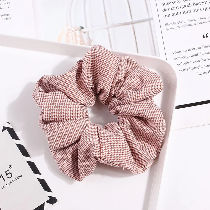 1PC Vintage Scrunchie Stretch Headband Dot Plaid Scrunchies Women Elastic Hair Bands Girls Hair Ties Striped Hair Accessories