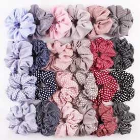 1PC Vintage Scrunchie Stretch Headband Dot Plaid Scrunchies Women Elastic Hair Bands Girls Hair Ties Striped Hair Accessories