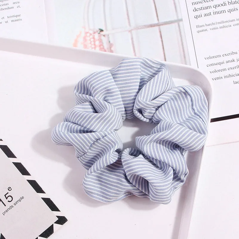 1PC Vintage Scrunchie Stretch Headband Dot Plaid Scrunchies Women Elastic Hair Bands Girls Hair Ties Striped Hair Accessories
