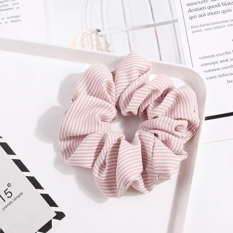 1PC Vintage Scrunchie Stretch Headband Dot Plaid Scrunchies Women Elastic Hair Bands Girls Hair Ties Striped Hair Accessories