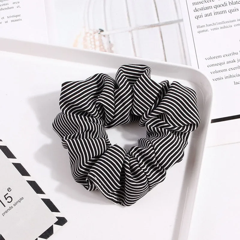 1PC Vintage Scrunchie Stretch Headband Dot Plaid Scrunchies Women Elastic Hair Bands Girls Hair Ties Striped Hair Accessories
