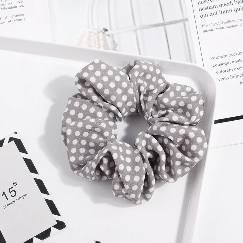 1PC Vintage Scrunchie Stretch Headband Dot Plaid Scrunchies Women Elastic Hair Bands Girls Hair Ties Striped Hair Accessories