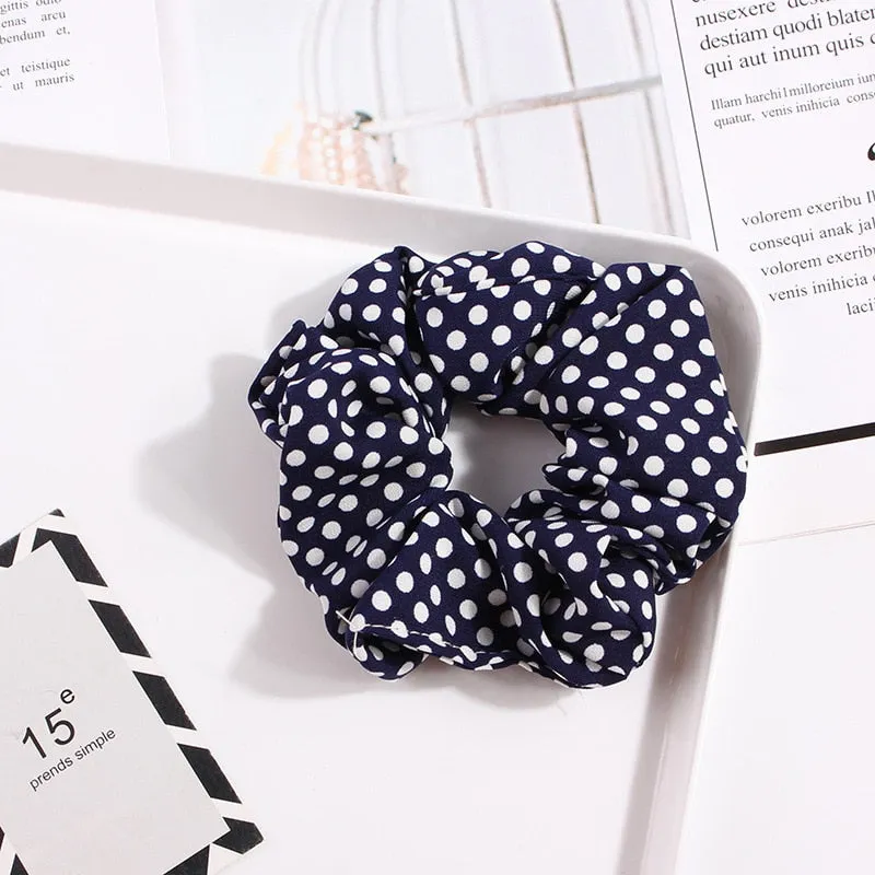 1PC Vintage Scrunchie Stretch Headband Dot Plaid Scrunchies Women Elastic Hair Bands Girls Hair Ties Striped Hair Accessories