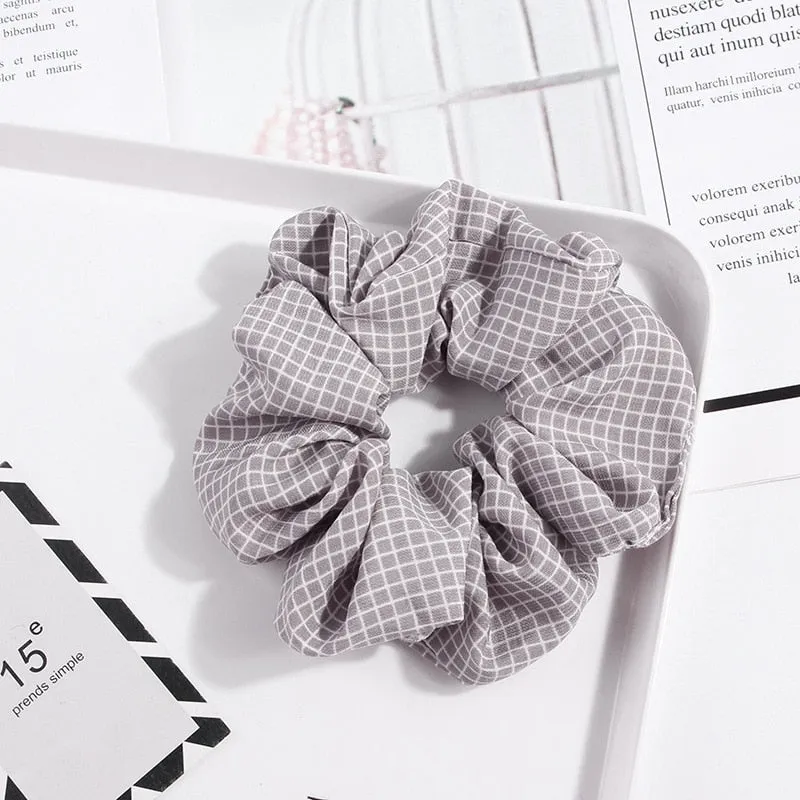1PC Vintage Scrunchie Stretch Headband Dot Plaid Scrunchies Women Elastic Hair Bands Girls Hair Ties Striped Hair Accessories