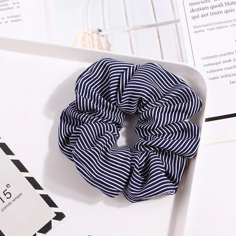 1PC Vintage Scrunchie Stretch Headband Dot Plaid Scrunchies Women Elastic Hair Bands Girls Hair Ties Striped Hair Accessories