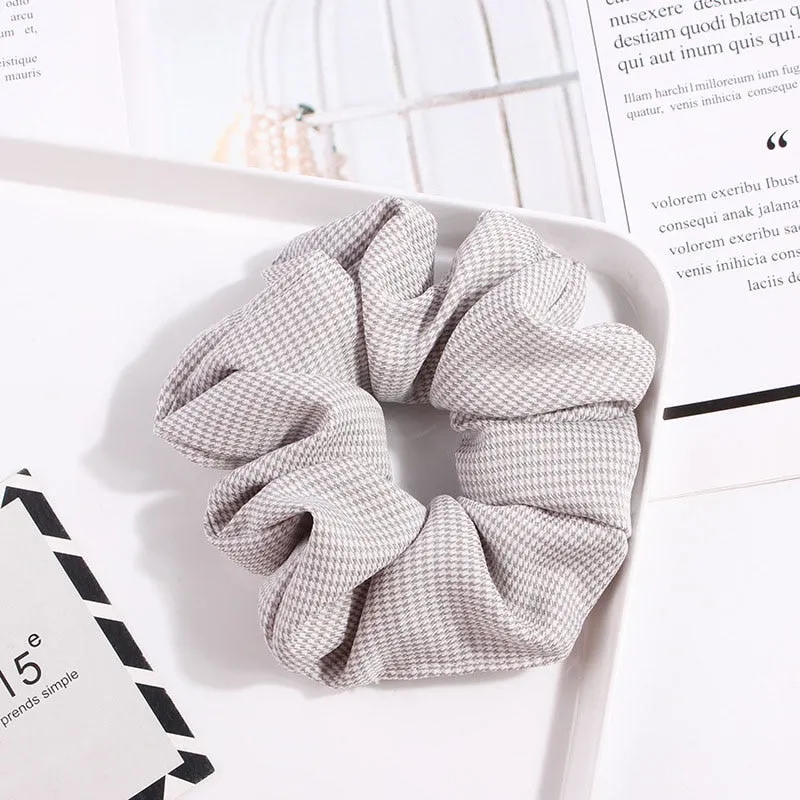 1PC Vintage Scrunchie Stretch Headband Dot Plaid Scrunchies Women Elastic Hair Bands Girls Hair Ties Striped Hair Accessories
