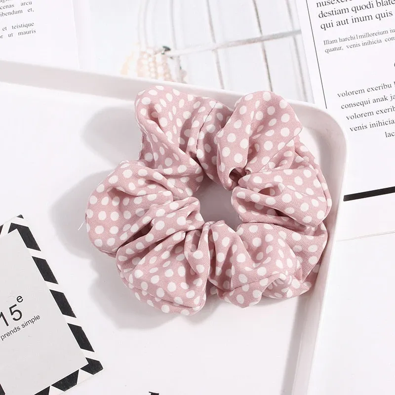 1PC Vintage Scrunchie Stretch Headband Dot Plaid Scrunchies Women Elastic Hair Bands Girls Hair Ties Striped Hair Accessories