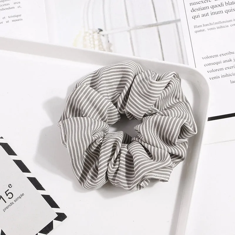 1PC Vintage Scrunchie Stretch Headband Dot Plaid Scrunchies Women Elastic Hair Bands Girls Hair Ties Striped Hair Accessories