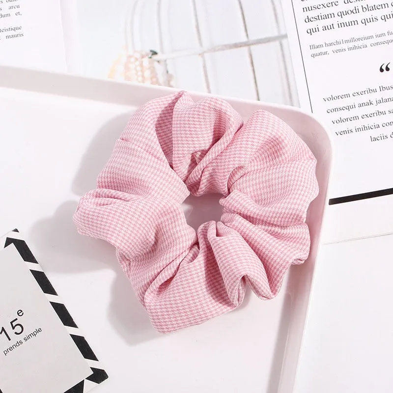 1PC Vintage Scrunchie Stretch Headband Dot Plaid Scrunchies Women Elastic Hair Bands Girls Hair Ties Striped Hair Accessories