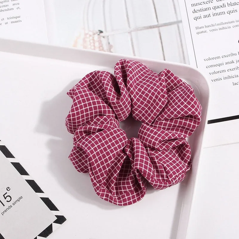 1PC Vintage Scrunchie Stretch Headband Dot Plaid Scrunchies Women Elastic Hair Bands Girls Hair Ties Striped Hair Accessories