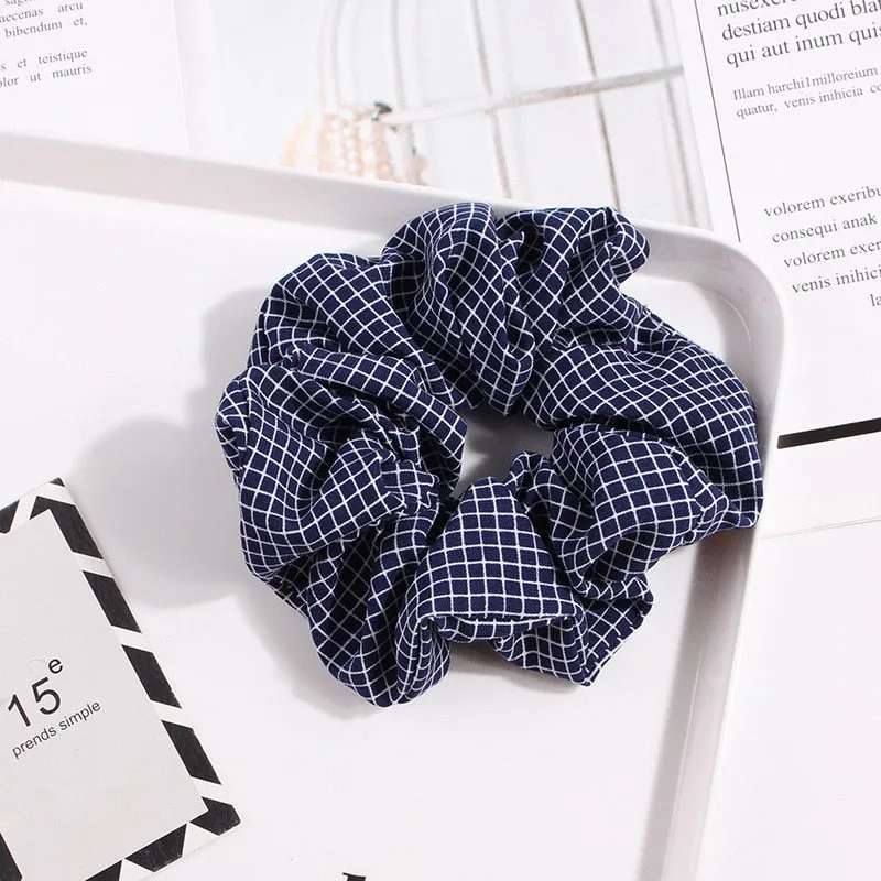 1PC Vintage Scrunchie Stretch Headband Dot Plaid Scrunchies Women Elastic Hair Bands Girls Hair Ties Striped Hair Accessories