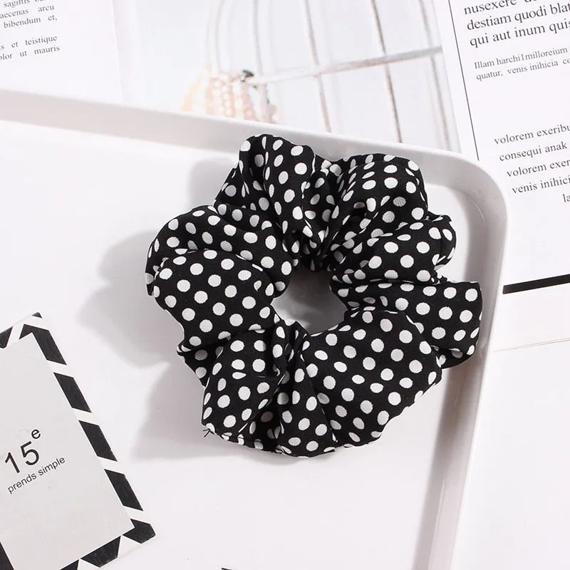 1PC Vintage Scrunchie Stretch Headband Dot Plaid Scrunchies Women Elastic Hair Bands Girls Hair Ties Striped Hair Accessories