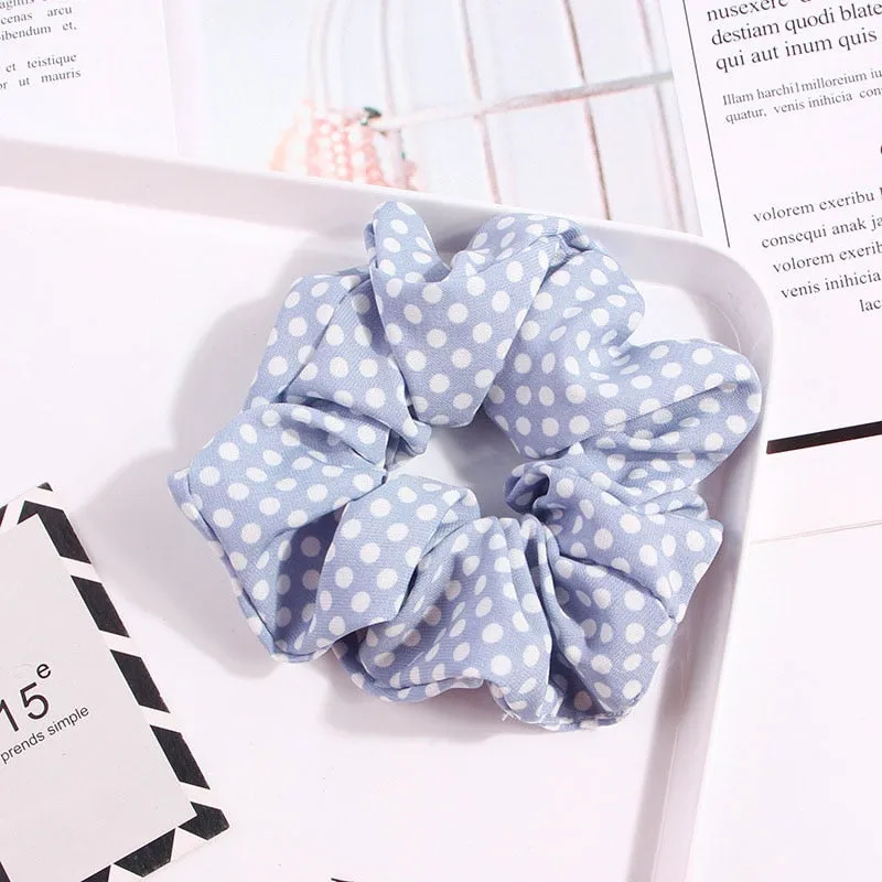 1PC Vintage Scrunchie Stretch Headband Dot Plaid Scrunchies Women Elastic Hair Bands Girls Hair Ties Striped Hair Accessories