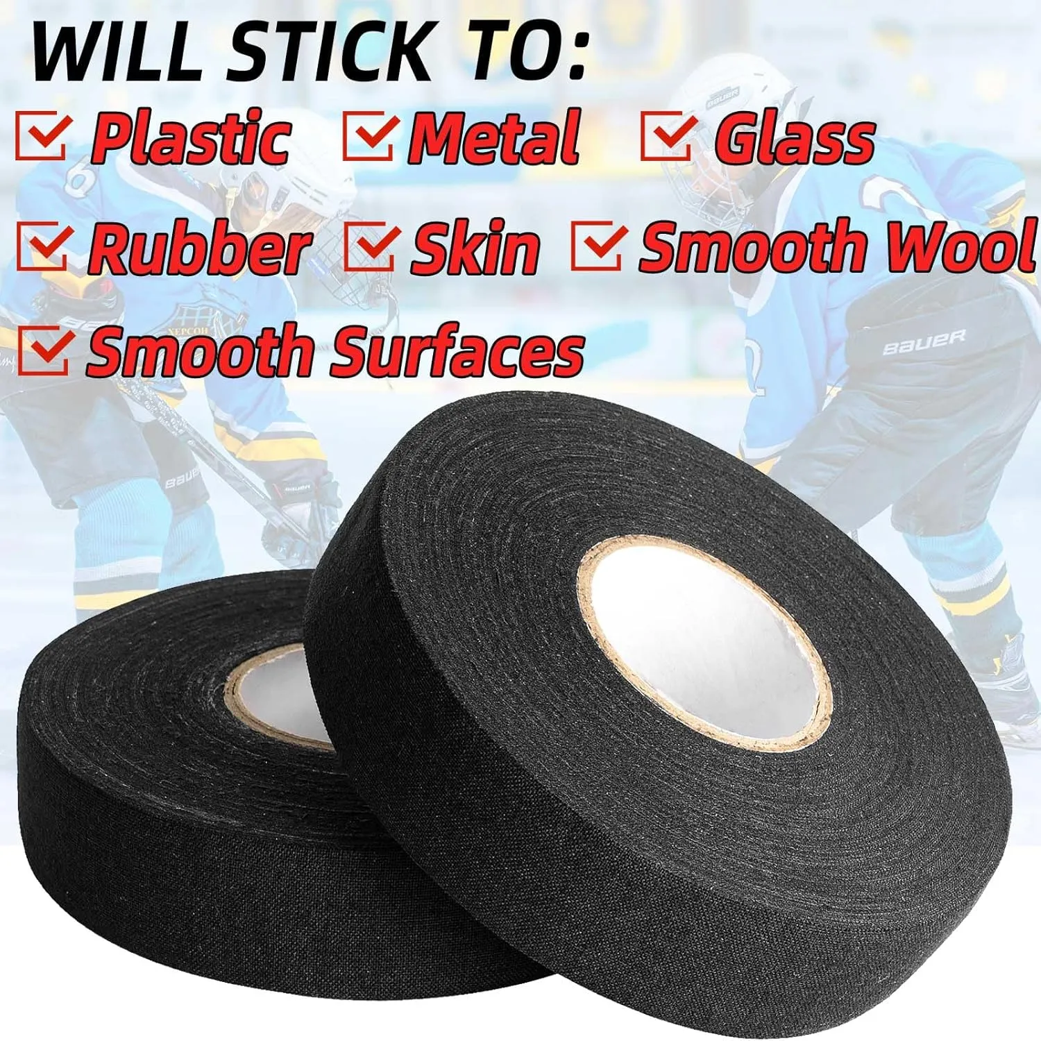2 Rolls Hockey Tape, Multipurpose Cloth Tape Grip Tape for Lacrosse Stick, Baseball & Softball Bats, Rackets, Pullup Bars, Gardening Tools, Gym, Sports Handle