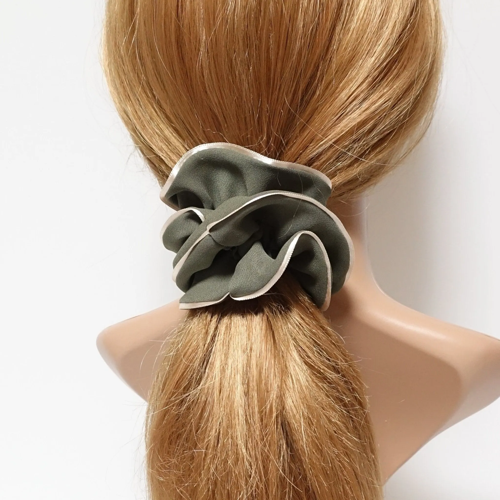 2 trim chiffon scrunchy glossy edge trim scrunchies women hair accessories