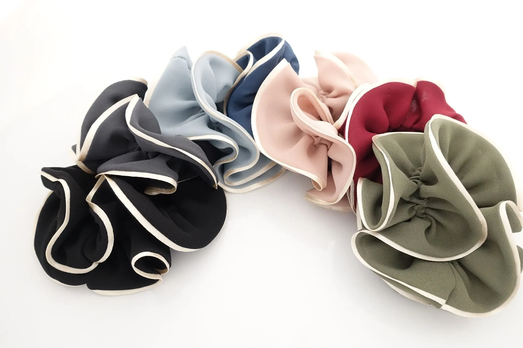 2 trim chiffon scrunchy glossy edge trim scrunchies women hair accessories