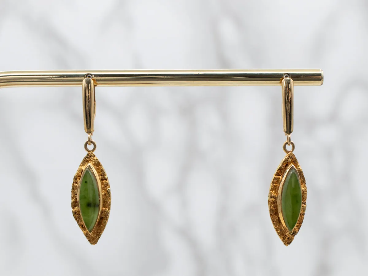 22K Gold Nugget Nephrite Jade Drop Earrings