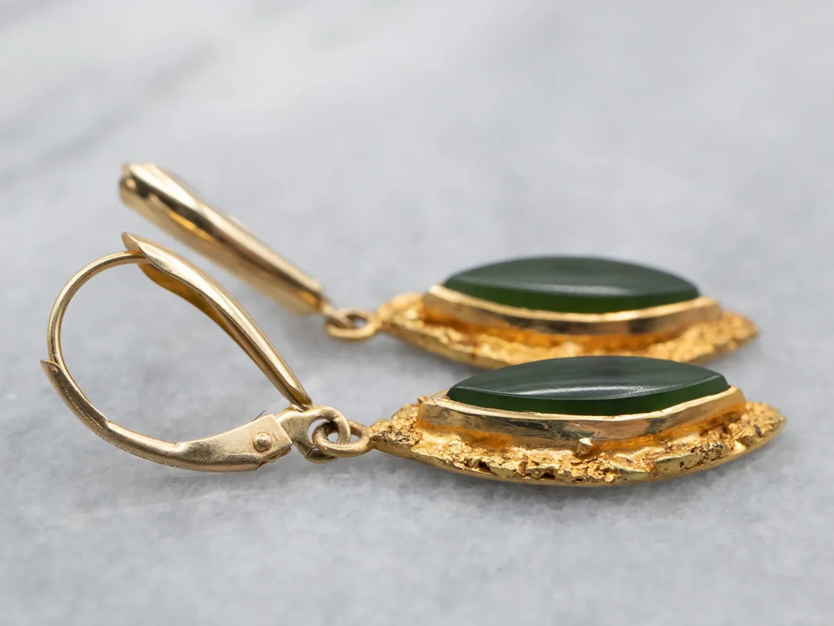 22K Gold Nugget Nephrite Jade Drop Earrings