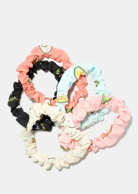 5 Piece Food & Bunny Print Scrunchies
