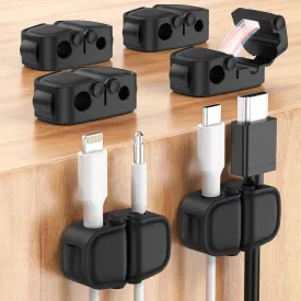 6 Pack 12-Slot Magnetic Cable Clips Cord Organizer [NO.1 Silicone Protection & 1s Lock] Cable Holder Clips [Cable Smooth Adjustable] Adhesive Wire Keeper for Nightstand Desktop Wall Car Home Office 