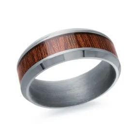 8MM Grey Tantalum & Wood Band, Size 10.0