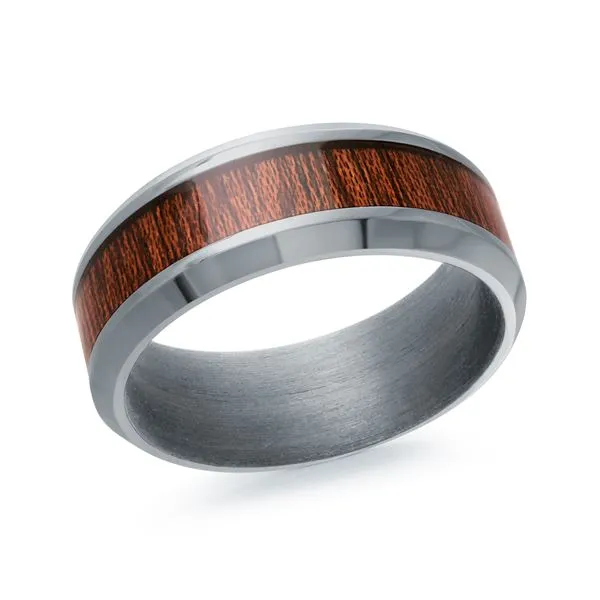 8MM Grey Tantalum & Wood Band, Size 10.0