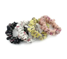 A Pack of 4 Chiffon Floral Mini scrunchies Ponytail Holder elastic hair scrunchy  for Women