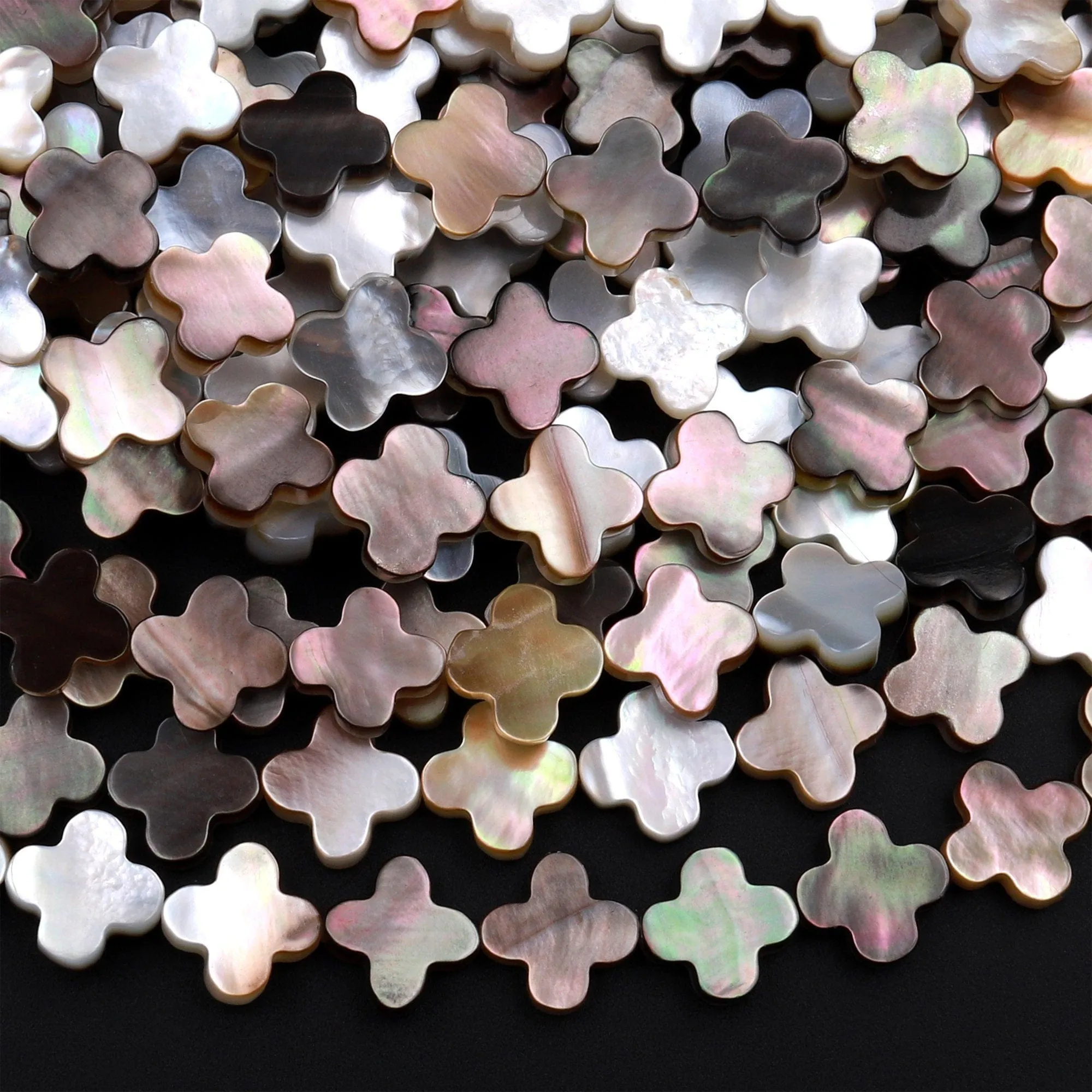AAA Iridescent 4 Leaf Clover Hand Carved Natural Gold Brown Mother of Pearl 6mm 8mm 10mm Beads 15.5" Strand