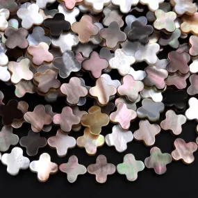 AAA Iridescent 4 Leaf Clover Hand Carved Natural Gold Brown Mother of Pearl 6mm 8mm 10mm Beads 15.5" Strand