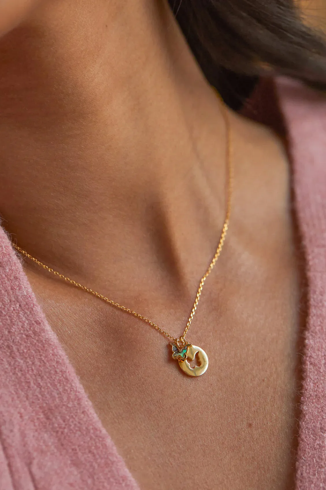 Abalone Butterfly Necklace - Gold Plated