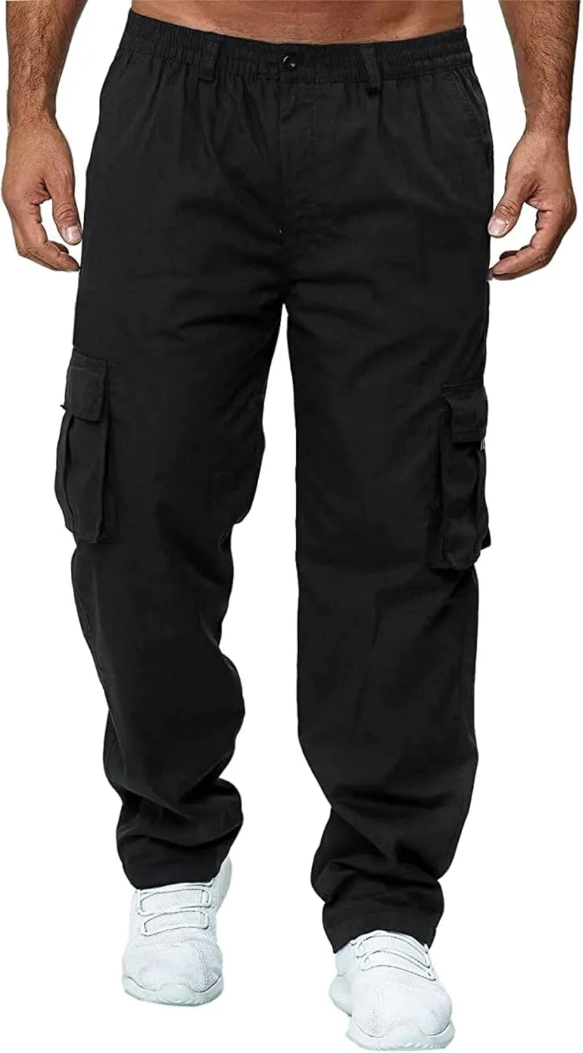 AIFARLD Men's Cargo Pants with Pockets Cotton Hiking Sweatpants Casual Athletic Jogger Sports Outdoor Trousers Relaxed Fit