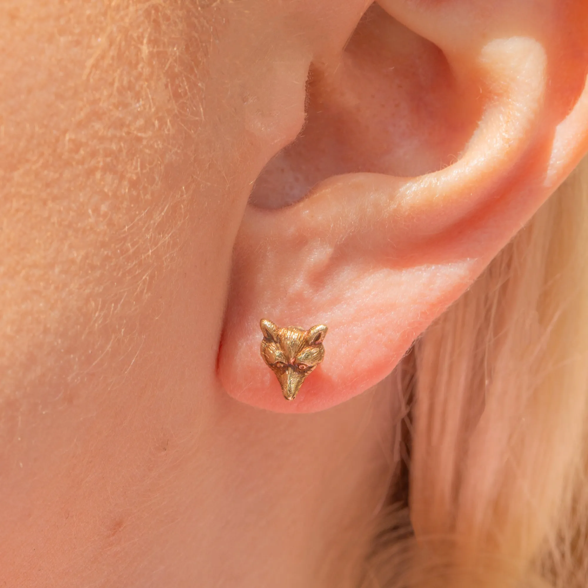 Antique 9ct Gold Fox Stud Earrings