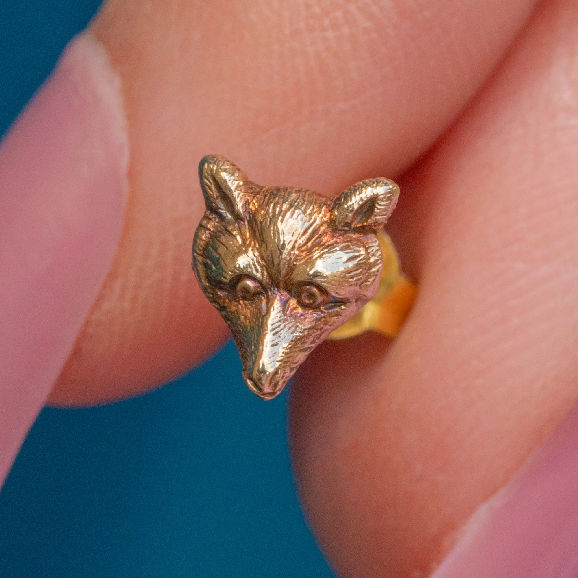 Antique 9ct Gold Fox Stud Earrings