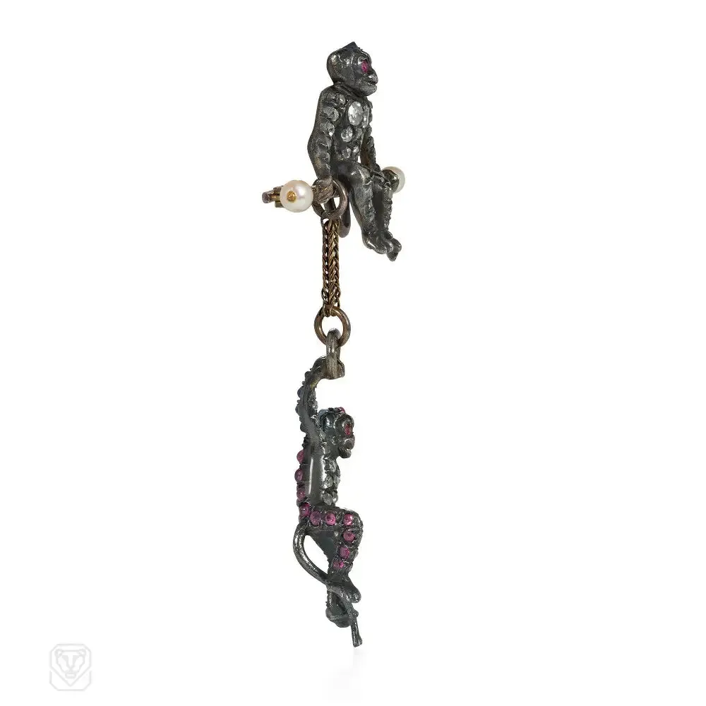 Antique diamond and gem monkey brooch