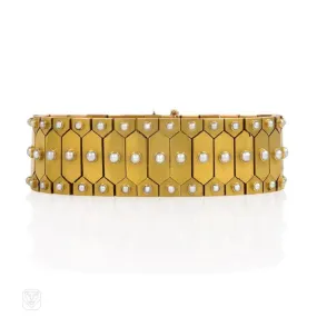 Antique gold and pearl plaque bracelet