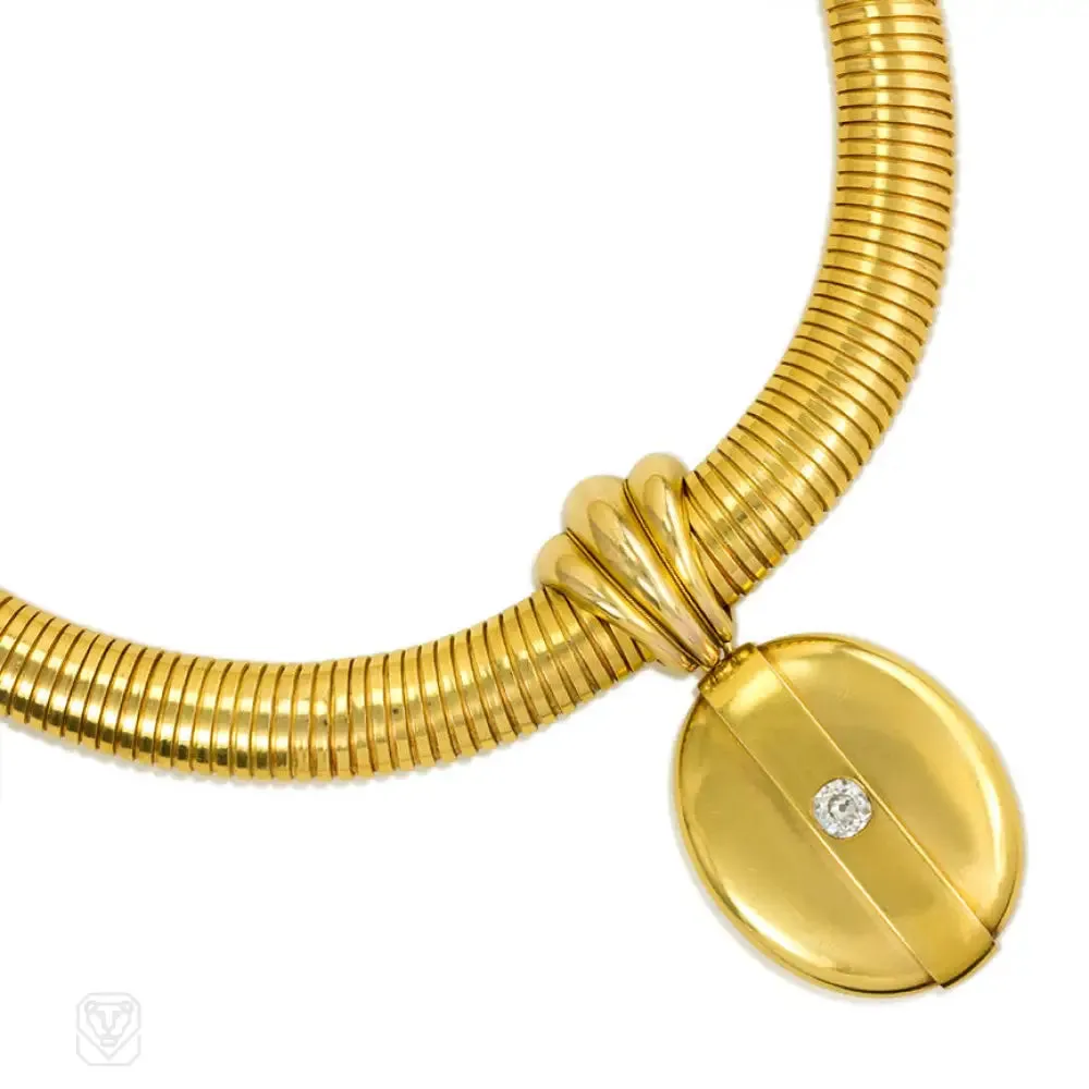 Antique gold gaspipe necklace with detachable locket
