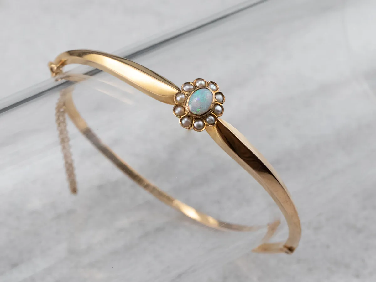 Antique Opal and Seed Pearl Halo Bracelet