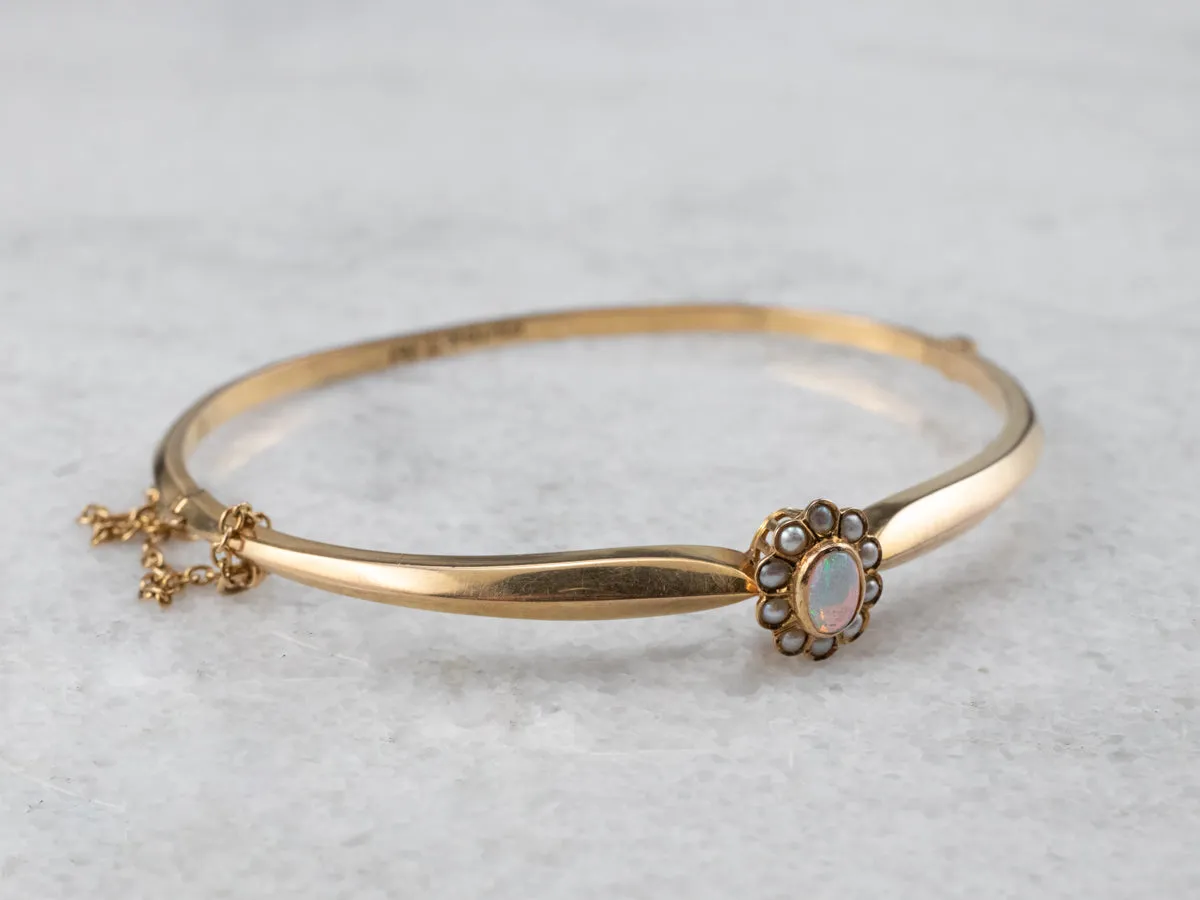 Antique Opal and Seed Pearl Halo Bracelet