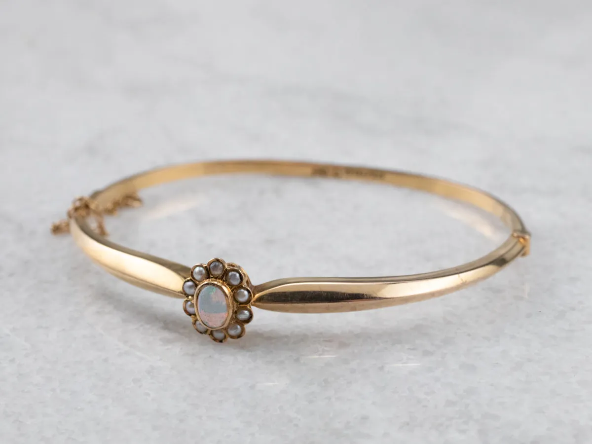 Antique Opal and Seed Pearl Halo Bracelet