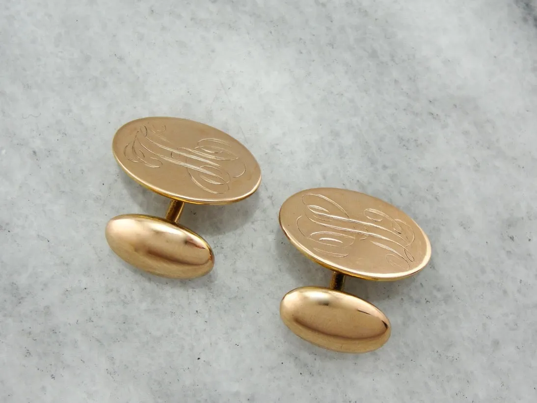 Antique Rose Gold Monogramed Victorian Cufflinks